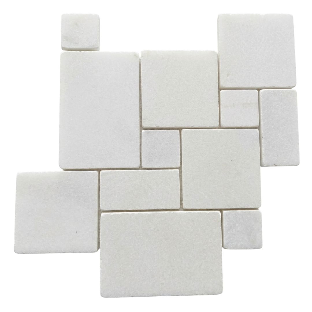 BIANCO WHITE, ASHLAR PATTERN, Mosaic - Mediterranean