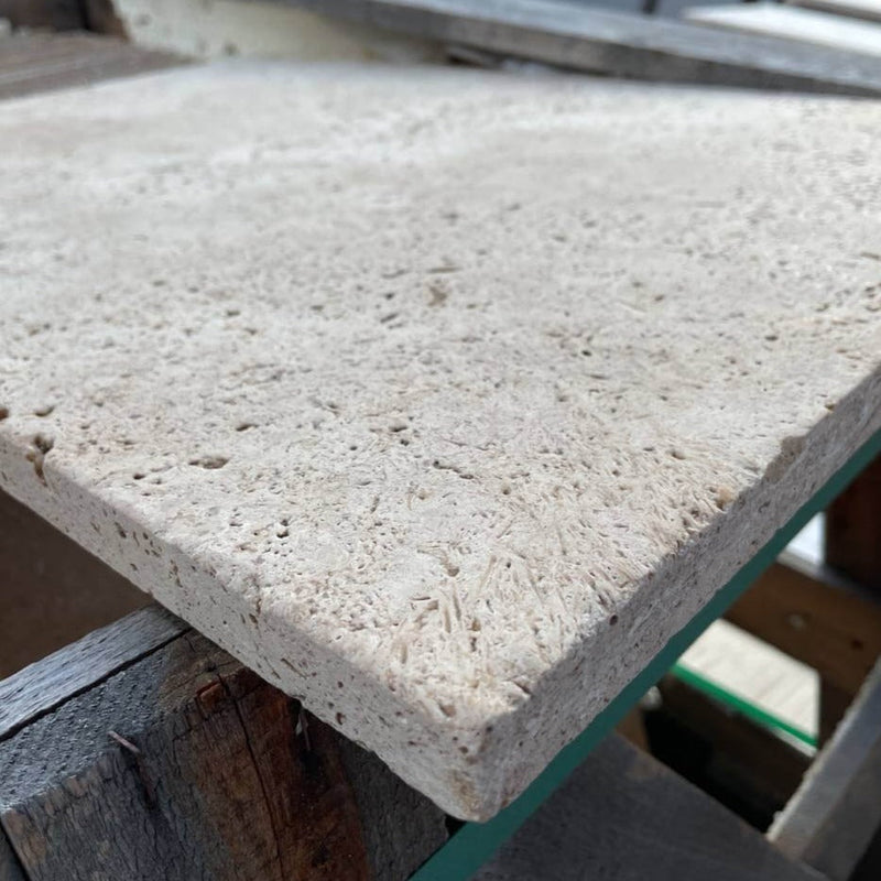 Travertine-Tile-Flooring-DARK WALNUT Travertine brushed/unfilled tile 22"x16"- Stone Supplier - Rocks in Stock