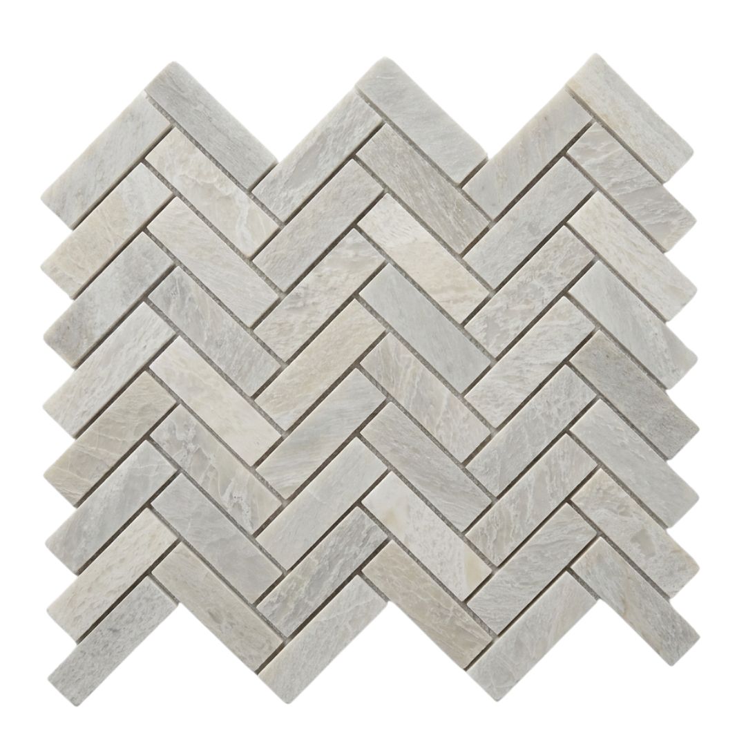 WHITE, HERRINGBONE 3x1, Mosaic - Mediterranean