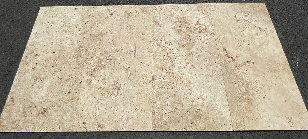 LIGHT WALNUT Travertine brushed/unfilled - 24" x 12" Tile - Rocks in Stock
