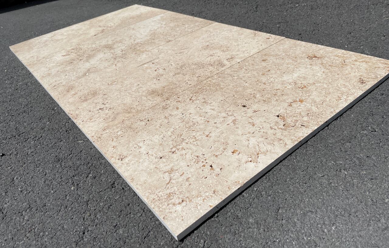 LIGHT WALNUT Travertine brushed/unfilled - 24" x 12" Tile - Rocks in Stock