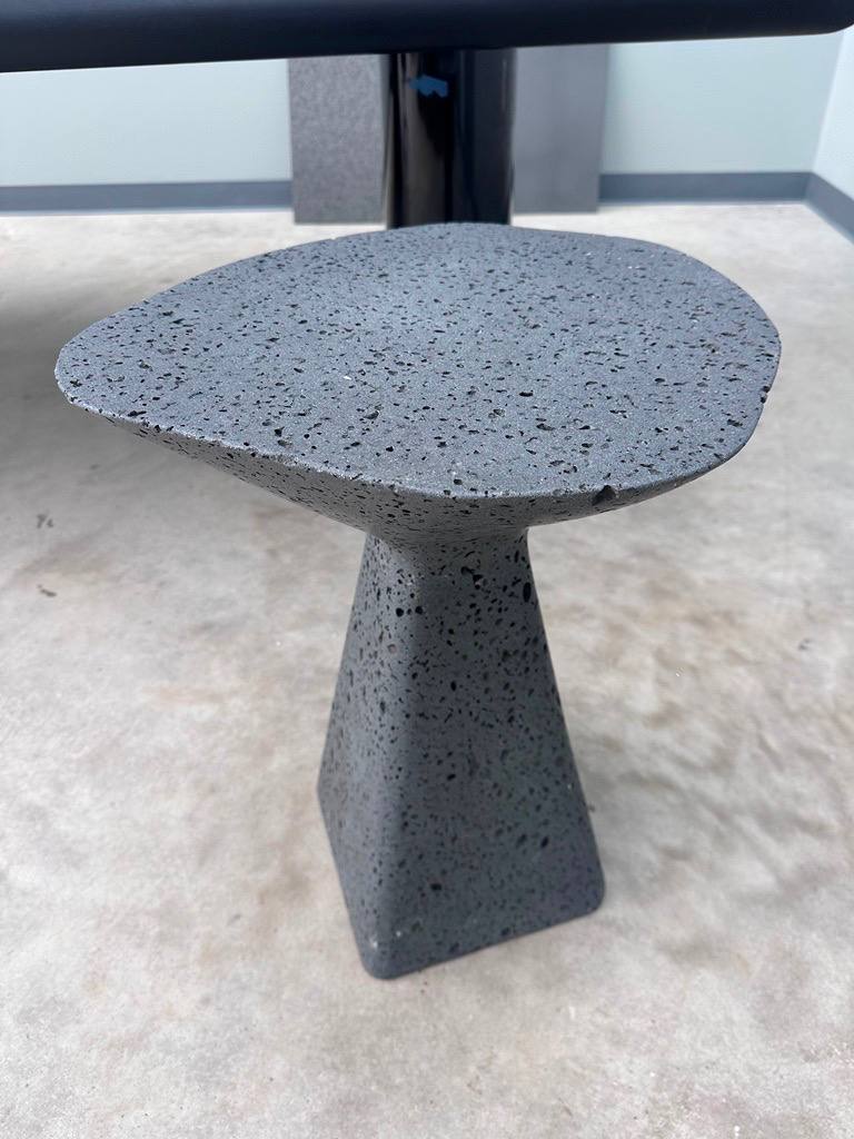 PUKA LAVA GREY Basalt honed random round top & rounded square base - Round Table