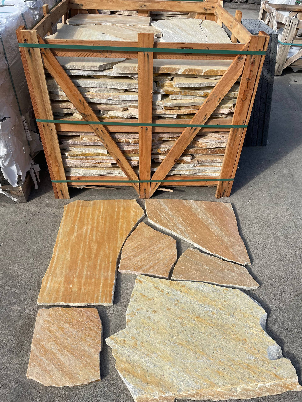 DAFFODIL YELLOW - Natural Split Face Random Edge, Quartzite - 0.78" x 1.18" Paver Flagstone