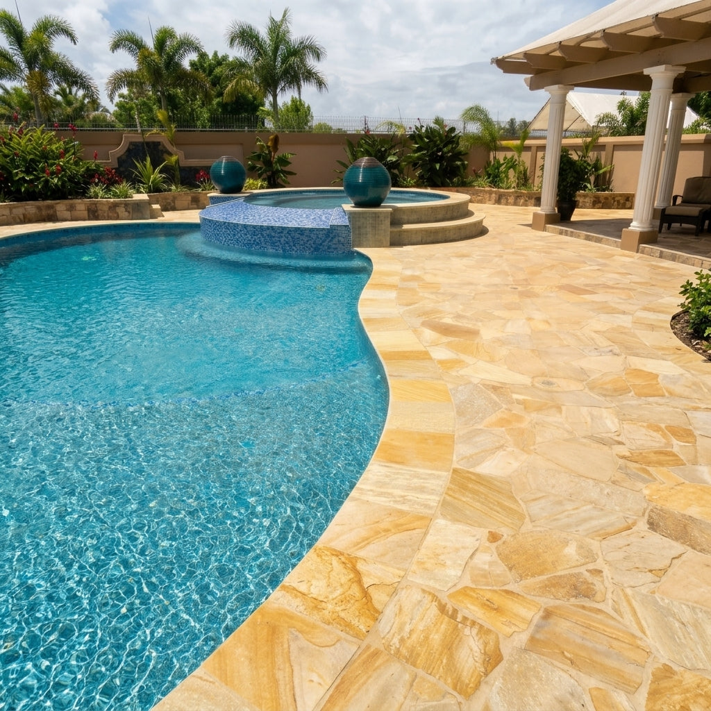 DAFFODIL YELLOW - Natural Split Face Random Edge, Quartzite - 0.78" x 1.18" Paver Flagstone