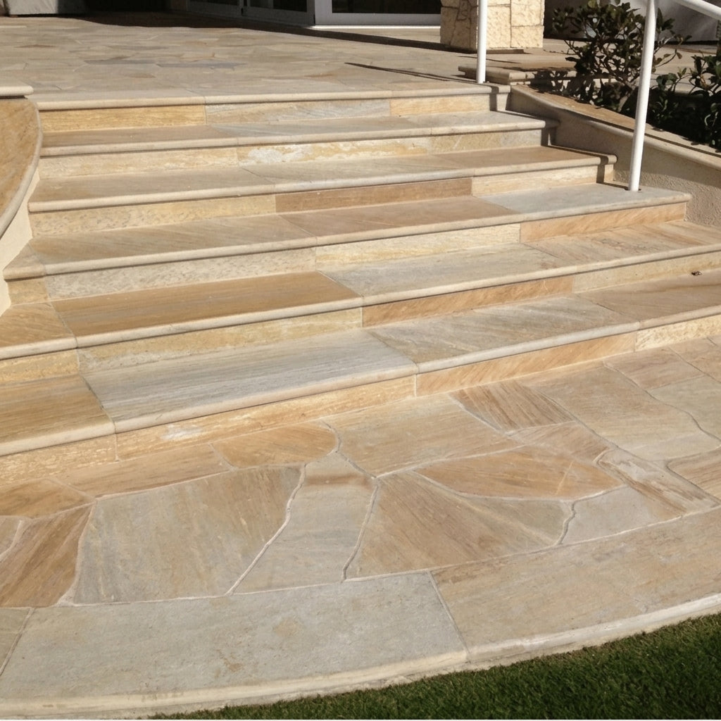 DAFFODIL YELLOW - Natural Split Face Random Edge, Quartzite - 0.78" x 1.18" Paver Flagstone