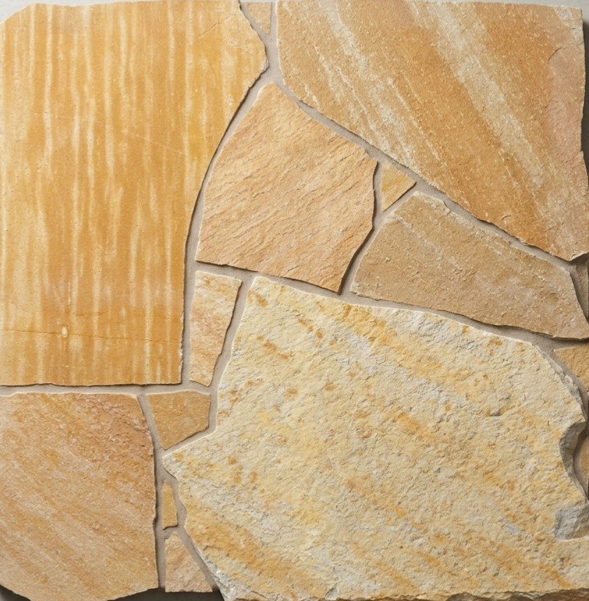 DAFFODIL YELLOW - Natural Split Face Random Edge, Quartzite - 0.78" x 1.18" Paver Flagstone