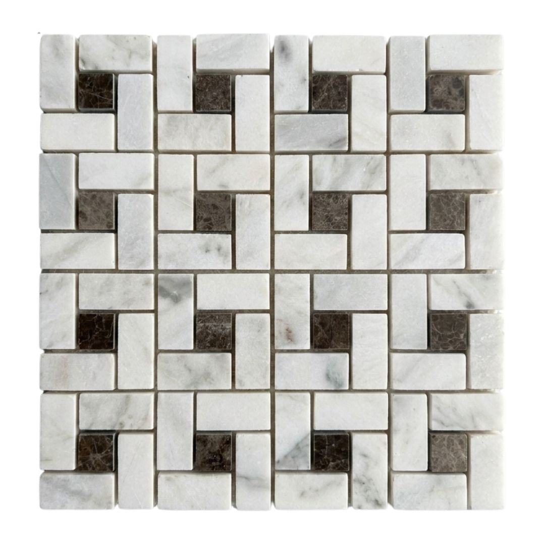 BIANCO WHITE & EMPRADOR, BASKET WEAVE, Mosaic - Mediterranean