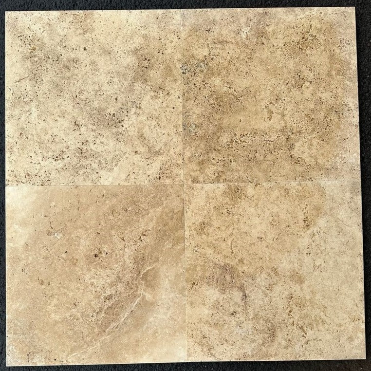 DARK WALNUT Travertine brushed/unfilled - 18" x 18" Tile