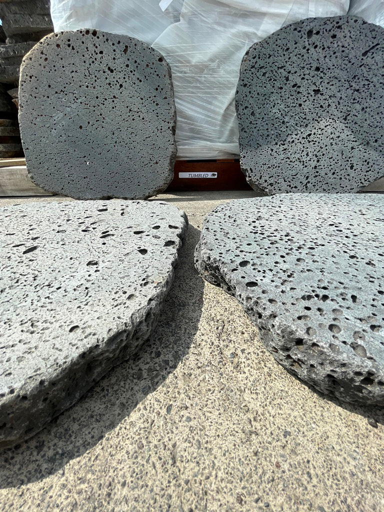 PUKA LAVA GREY - ROUND RANDOM EDGE, Basalt tumbled - 18" diameter & up x 1 1/2" Paver (2.25 SF/PC)