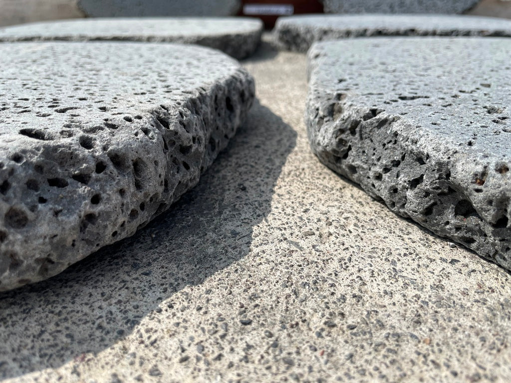 PUKA LAVA GREY - ROUND RANDOM EDGE, Basalt tumbled - 18" diameter & up x 1 1/2" Paver (2.25 SF/PC)
