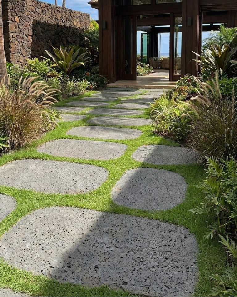 PUKA LAVA GREY - TUMBLED ROUND RANDOM EDGE, Basalt TUMBLED - 24" diameter & up 1 1/2" Paver (4 SF/PC)