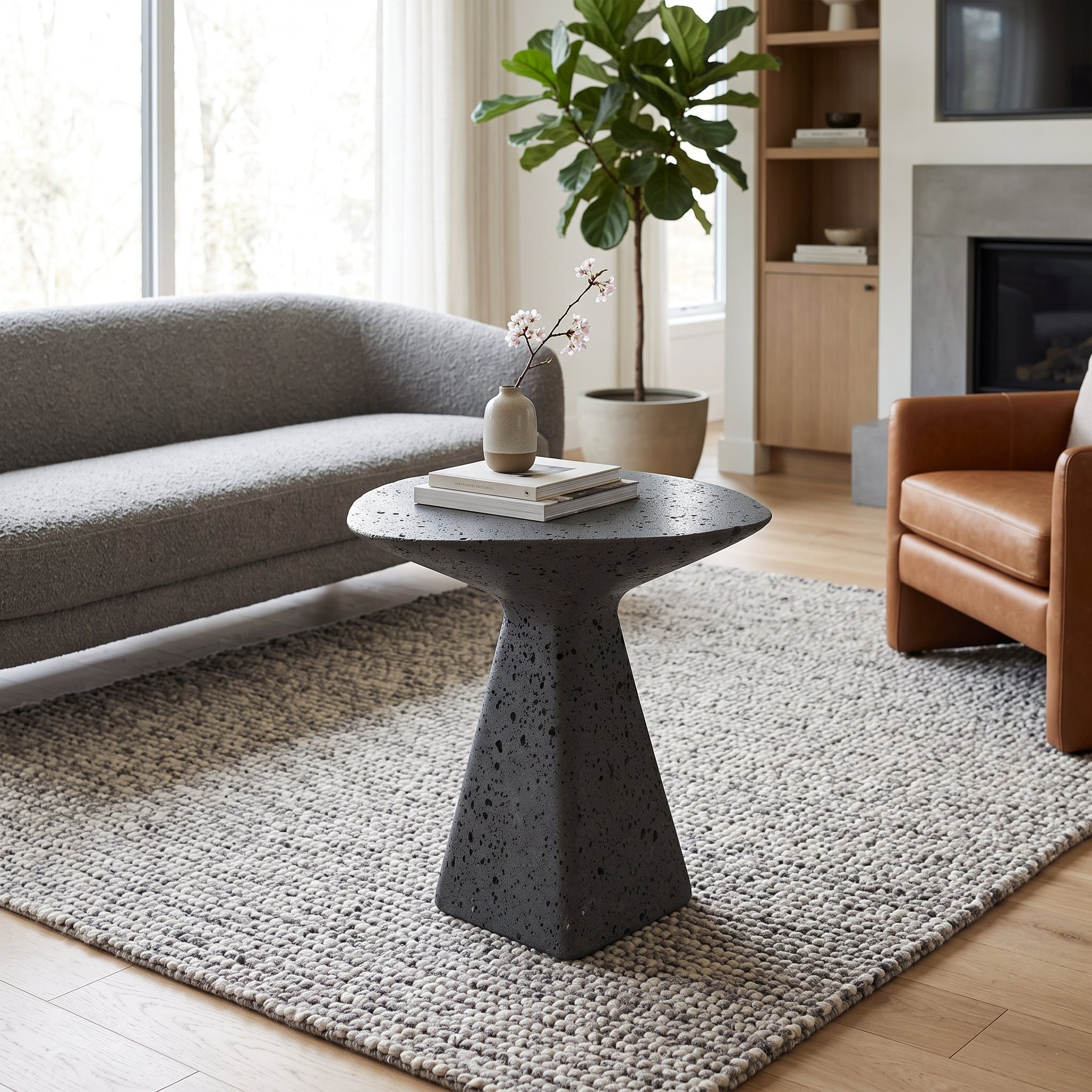PUKA LAVA GREY Basalt honed random round top & rounded square base - Round Table