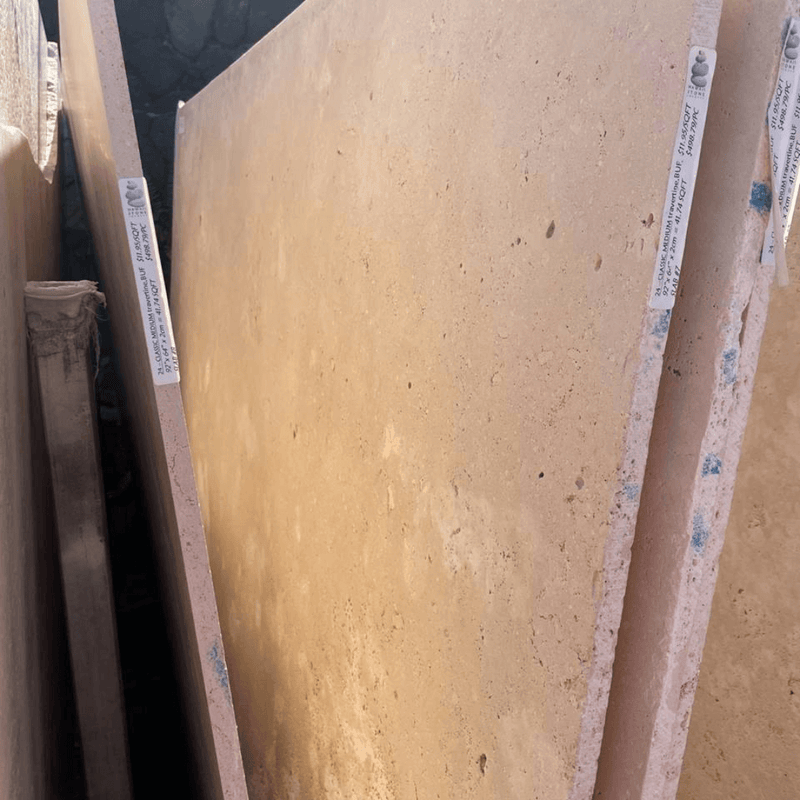 Travertine-Slab-Countertops-CLASSIC MEDIUM Travertine brushed/unfilled slab 2cm thick- Stone Supplier - Rocks in Stock