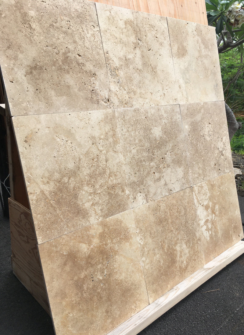 Travertine-Tile-Flooring-LIGHT WALNUT Travertine brushed/unfilled tile 18"x18"- Stone Supplier - Rocks in Stock