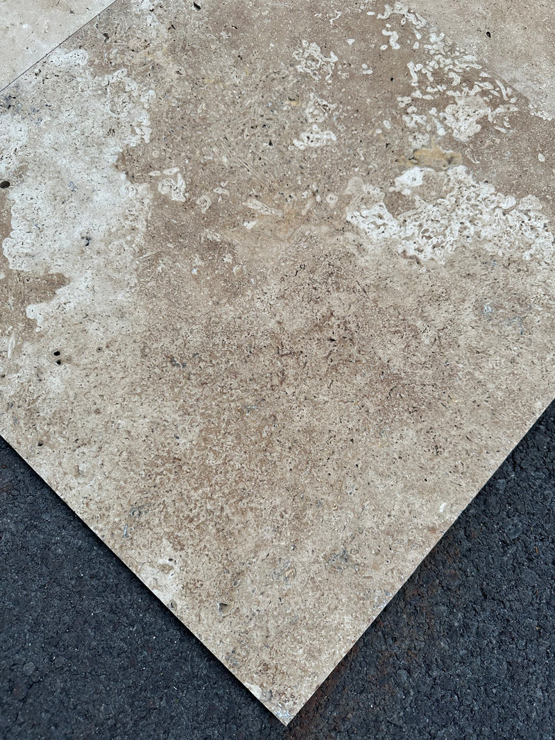 Travertine-Tile-Flooring-LIGHT WALNUT Travertine brushed/unfilled tile 18"x18"- Stone Supplier - Rocks in Stock