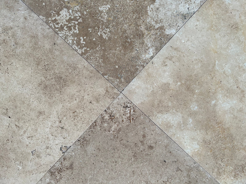 Travertine-Tile-Flooring-LIGHT WALNUT Travertine brushed/unfilled tile 18"x18"- Stone Supplier - Rocks in Stock