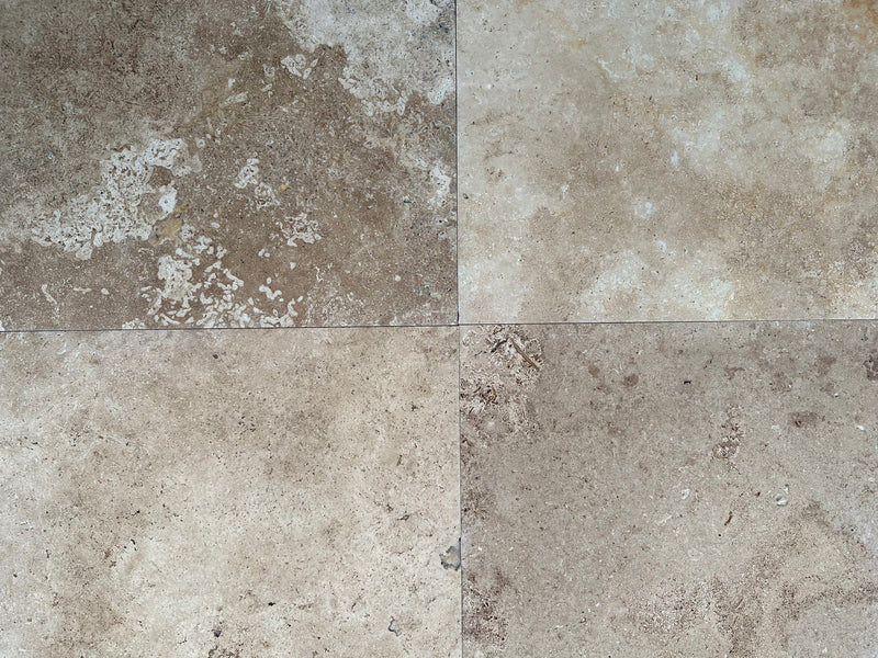 Travertine-Tile-Flooring-LIGHT WALNUT Travertine brushed/unfilled tile 18"x18"- Stone Supplier - Rocks in Stock